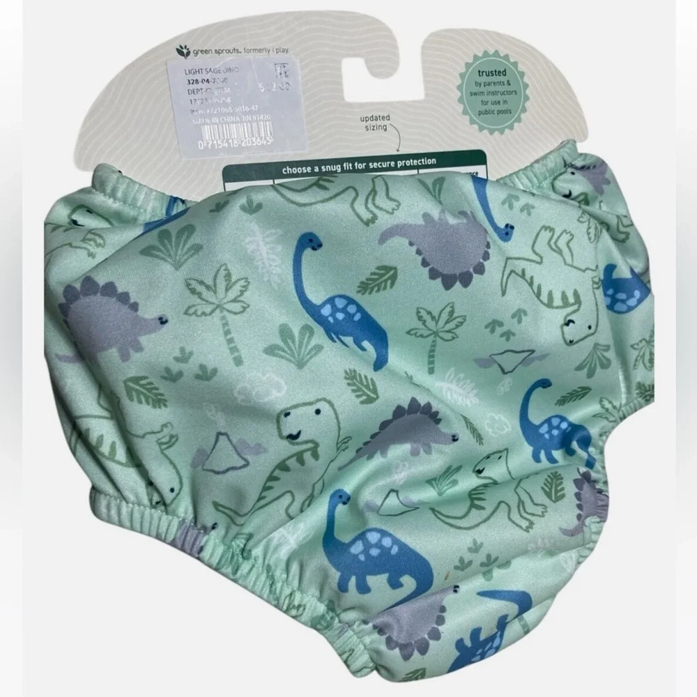 🦕 Dinosaur Swim Diaper Cover Green Sprouts Eco Friendly UPF 50+ ☀️ 18 months